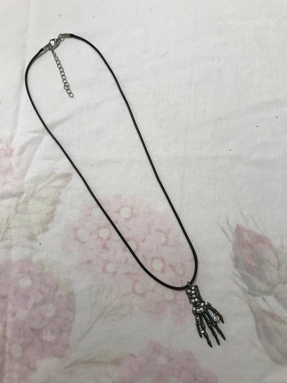 Black Cord Halloween Skeleton Black Hand Pendant Necklace 20”